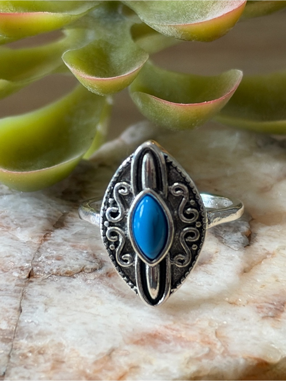 Silver style Blue Turquoise Marquise Ring